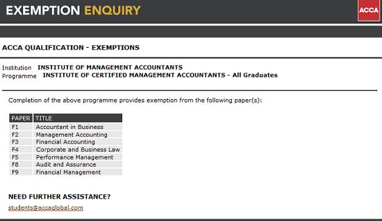 ACCA exemptions from CMA