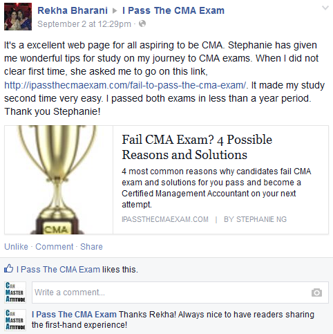 CMA exam success story from Rekha